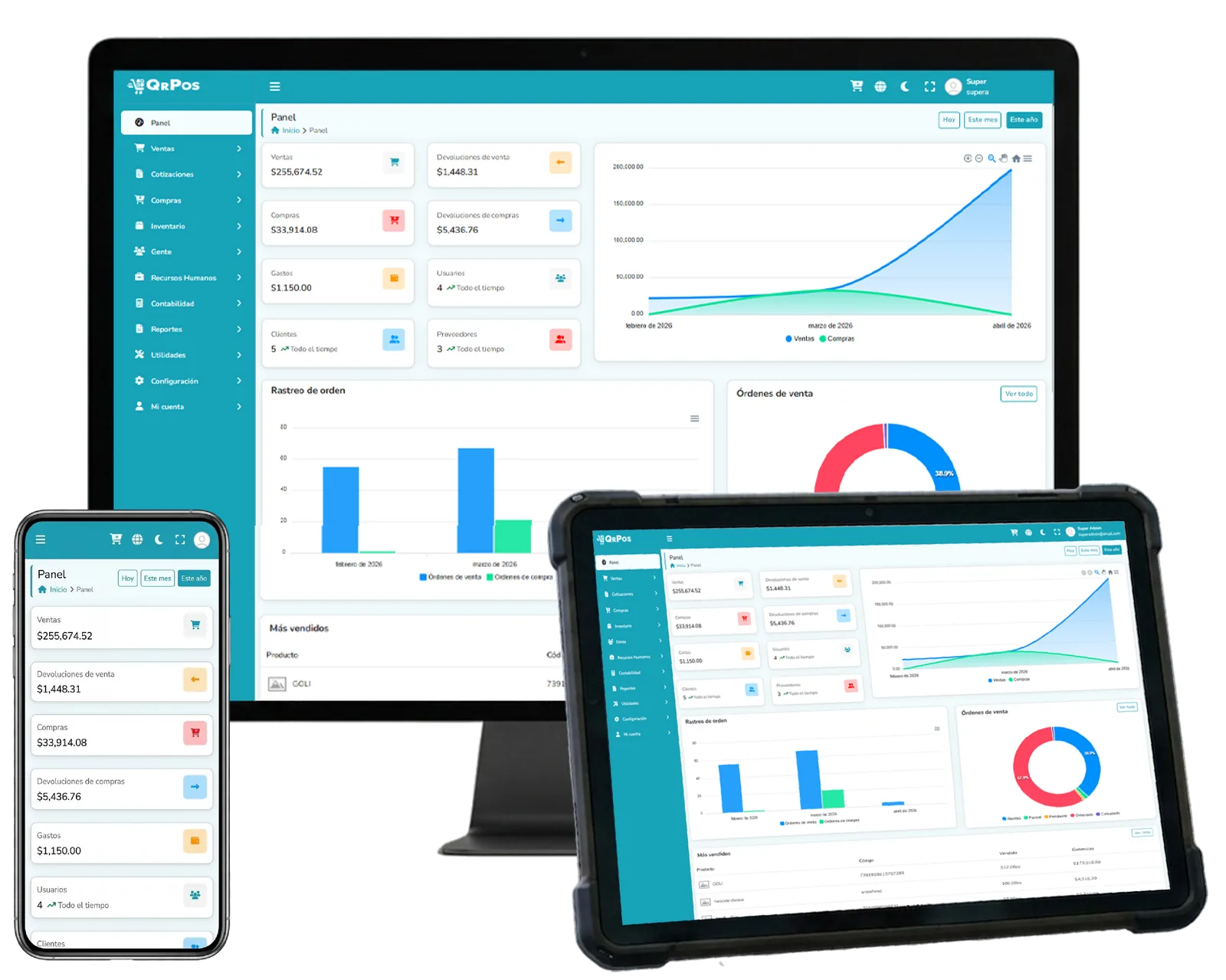QRPos funcionando en computadora, celular y tablet